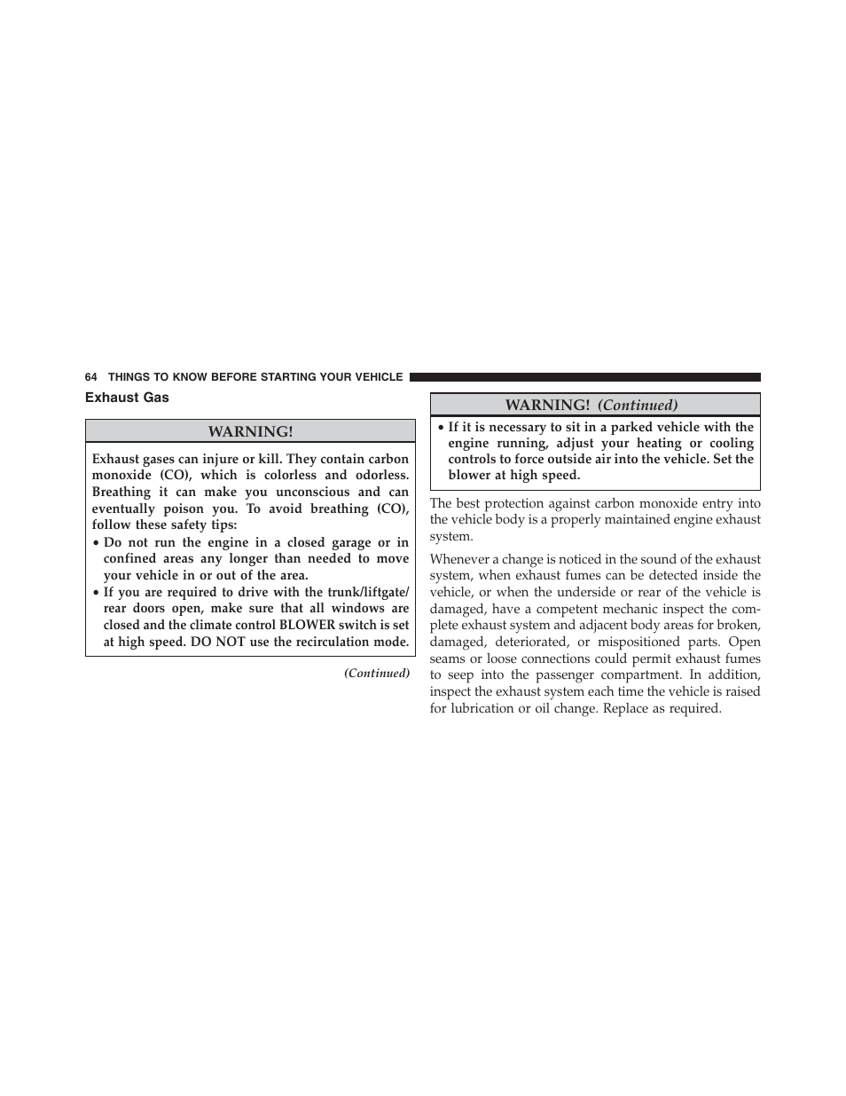 Exhaust gas | Ram Trucks 2015 ProMaster - Owner Manual User Manual | Page 66 / 431