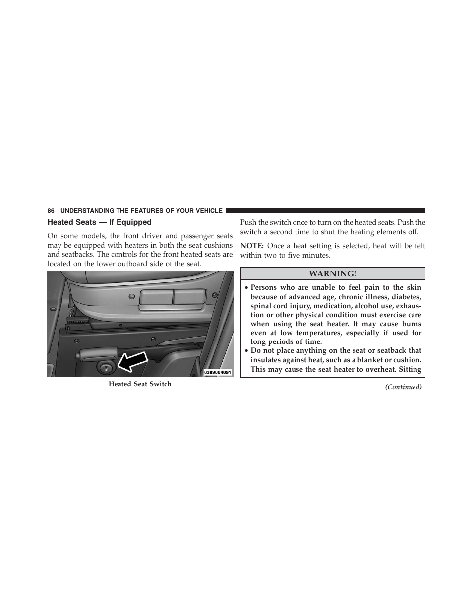 Heated seats — if equipped | Ram Trucks 2015 ProMaster - Owner Manual User Manual | Page 88 / 431