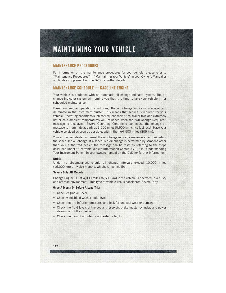 Maintenance procedures, Maintenance schedule — gasoline engine, Maintenance schedule | Gasoline engine | Ram Trucks 2015 ProMaster - User Guide User Manual | Page 114 / 140