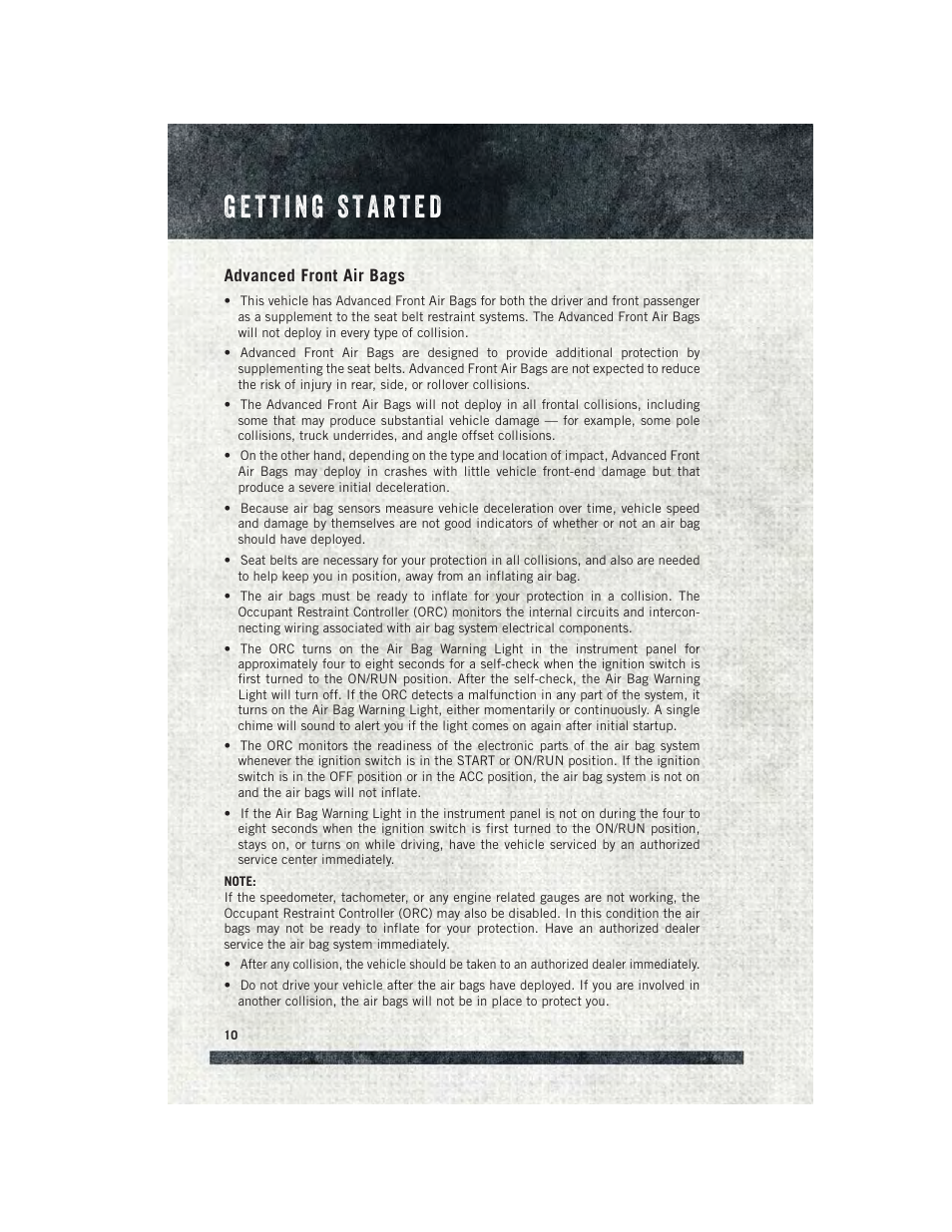 Advanced front air bags | Ram Trucks 2015 ProMaster - User Guide User Manual | Page 12 / 140