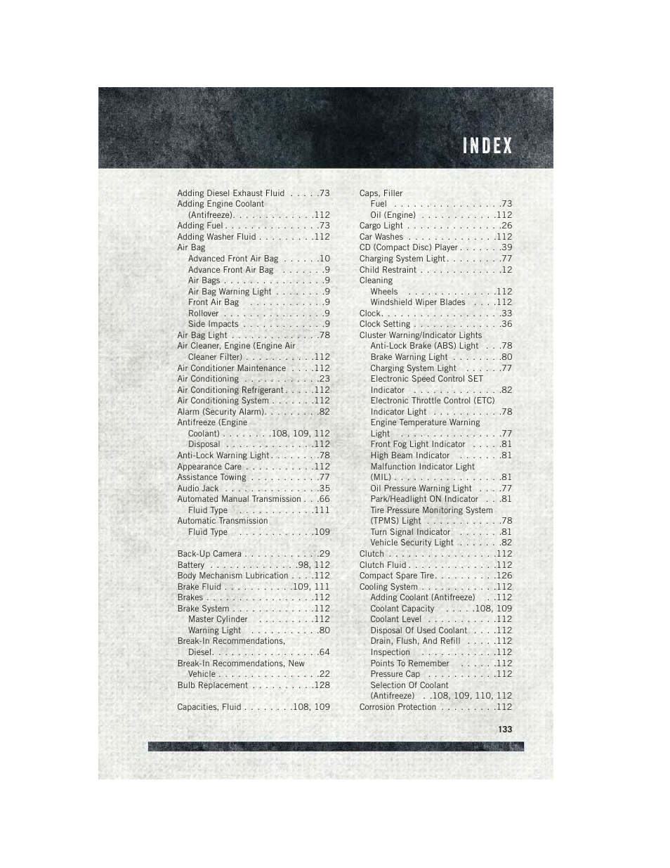 Index | Ram Trucks 2015 ProMaster - User Guide User Manual | Page 135 / 140