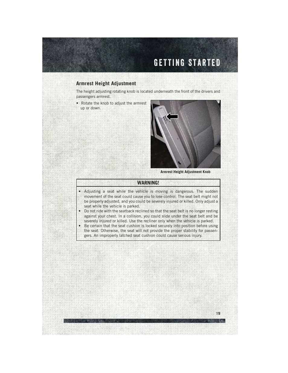 Armrest height adjustment | Ram Trucks 2015 ProMaster - User Guide User Manual | Page 21 / 140