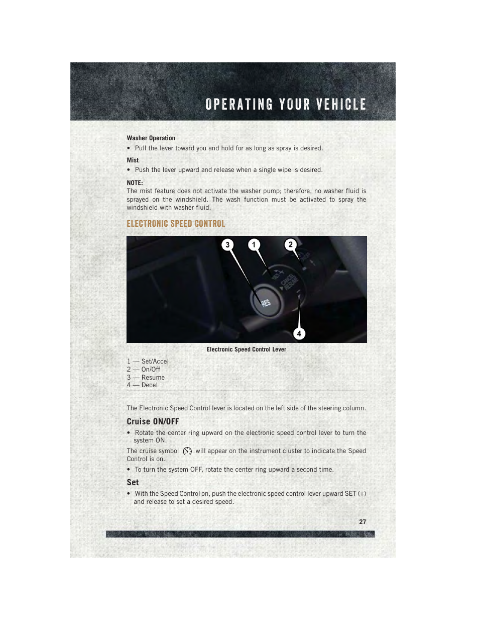 Electronic speed control, Cruise on/off | Ram Trucks 2015 ProMaster - User Guide User Manual | Page 29 / 140