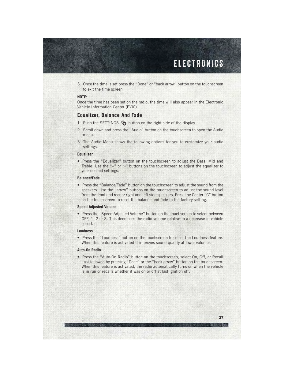 Equalizer, balance and fade | Ram Trucks 2015 ProMaster - User Guide User Manual | Page 39 / 140