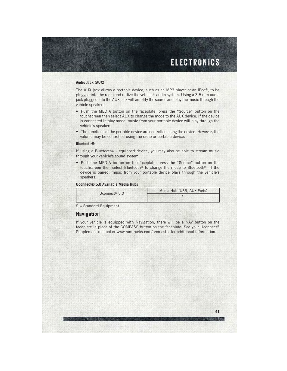 Navigation | Ram Trucks 2015 ProMaster - User Guide User Manual | Page 43 / 140
