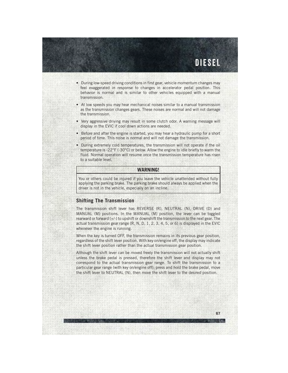 Shifting the transmission | Ram Trucks 2015 ProMaster - User Guide User Manual | Page 69 / 140