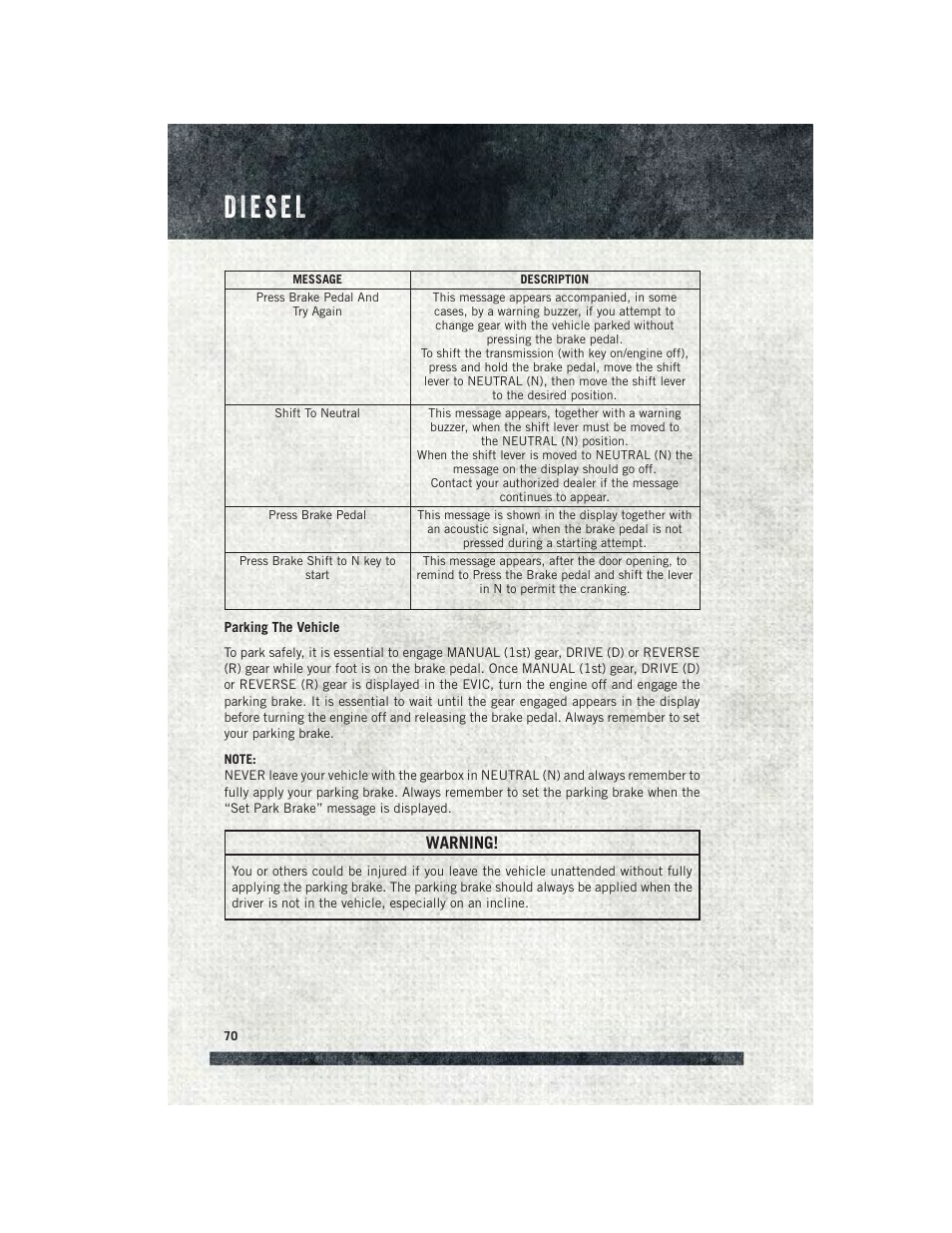 Warning | Ram Trucks 2015 ProMaster - User Guide User Manual | Page 72 / 140