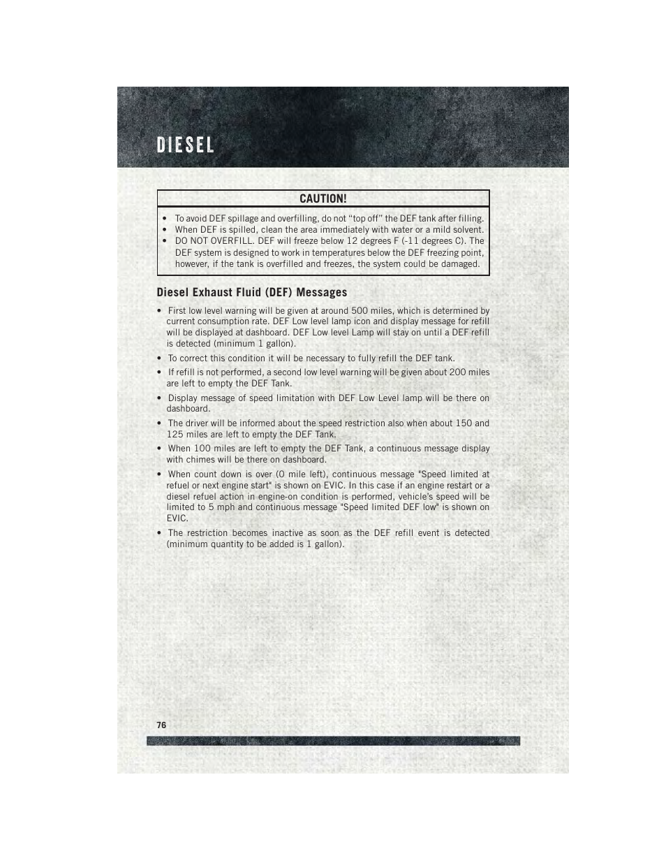 Diesel exhaust fluid (def) messages | Ram Trucks 2015 ProMaster - User Guide User Manual | Page 78 / 140