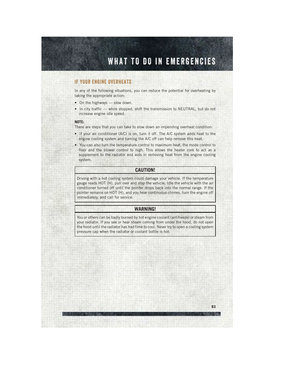 If your engine overheats | Ram Trucks 2015 ProMaster - User Guide User Manual | Page 85 / 140
