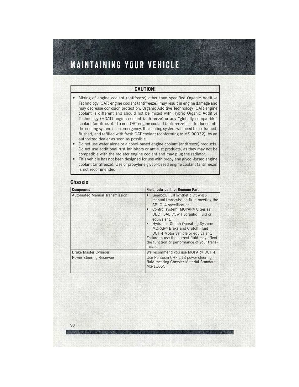 Chassis, Caution | Ram Trucks 2015 ProMaster Commercial - User Guide User Manual | Page 100 / 132