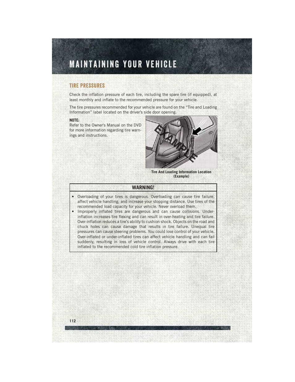 Tire pressures | Ram Trucks 2015 ProMaster Commercial - User Guide User Manual | Page 114 / 132