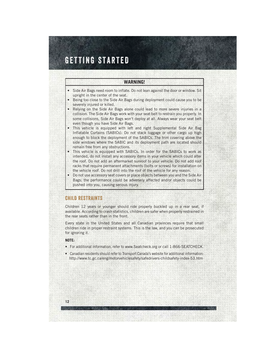 Child restraints | Ram Trucks 2015 ProMaster Commercial - User Guide User Manual | Page 14 / 132