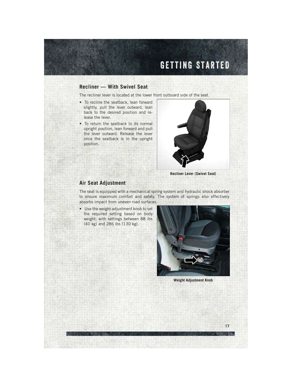 Recliner — with swivel seat, Air seat adjustment | Ram Trucks 2015 ProMaster Commercial - User Guide User Manual | Page 19 / 132