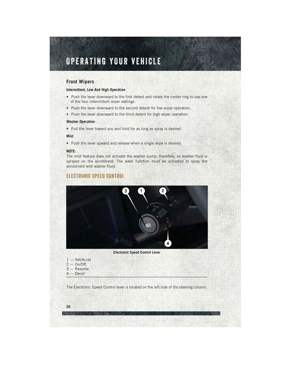 Front wipers, Electronic speed control | Ram Trucks 2015 ProMaster Commercial - User Guide User Manual | Page 28 / 132