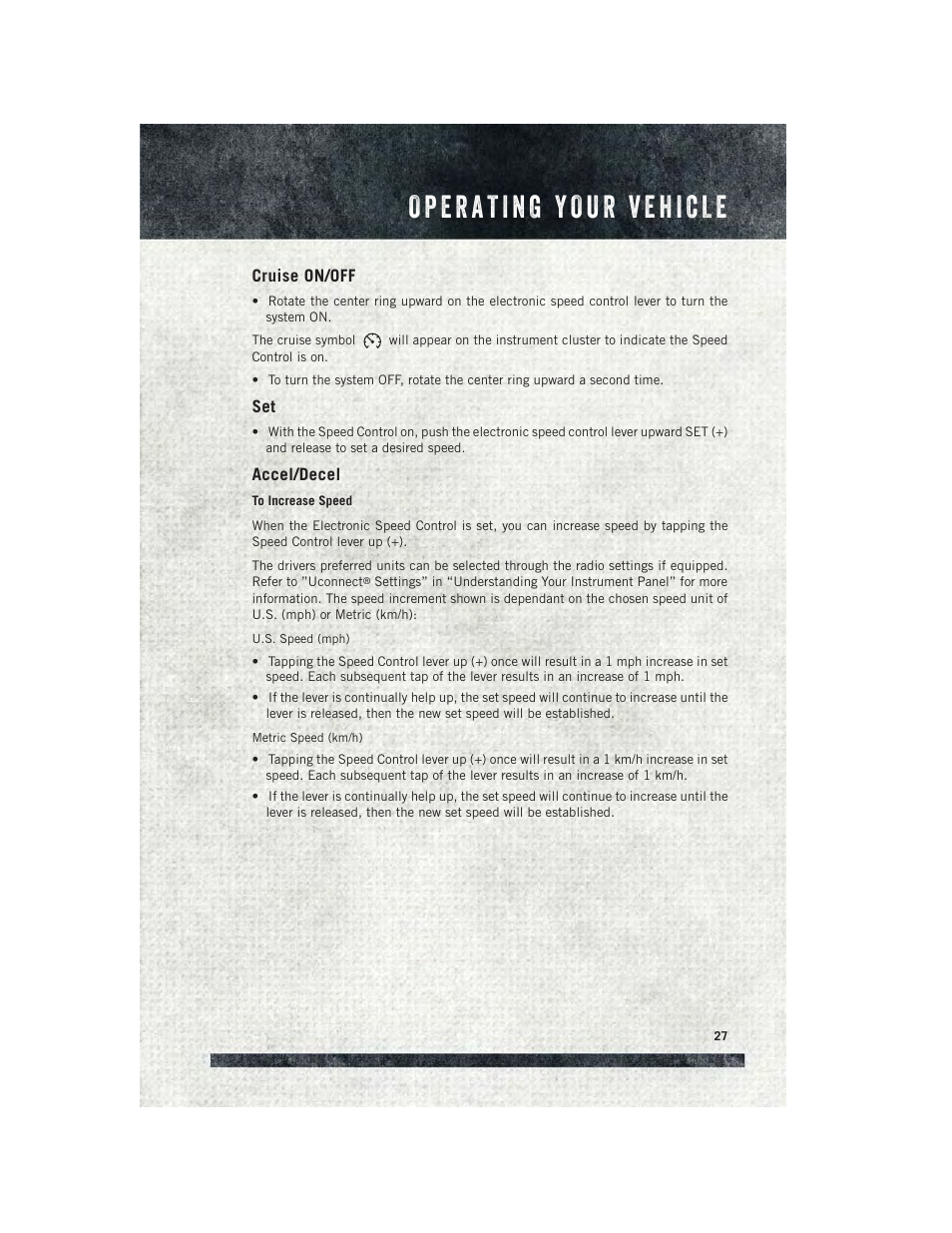 Cruise on/off, Accel/decel | Ram Trucks 2015 ProMaster Commercial - User Guide User Manual | Page 29 / 132