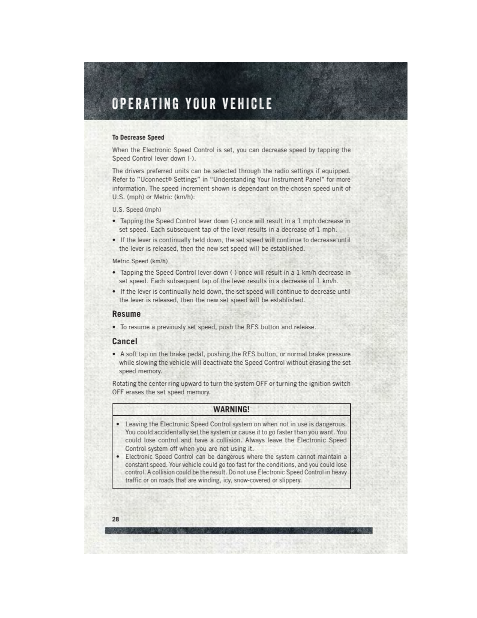 Resume, Cancel | Ram Trucks 2015 ProMaster Commercial - User Guide User Manual | Page 30 / 132