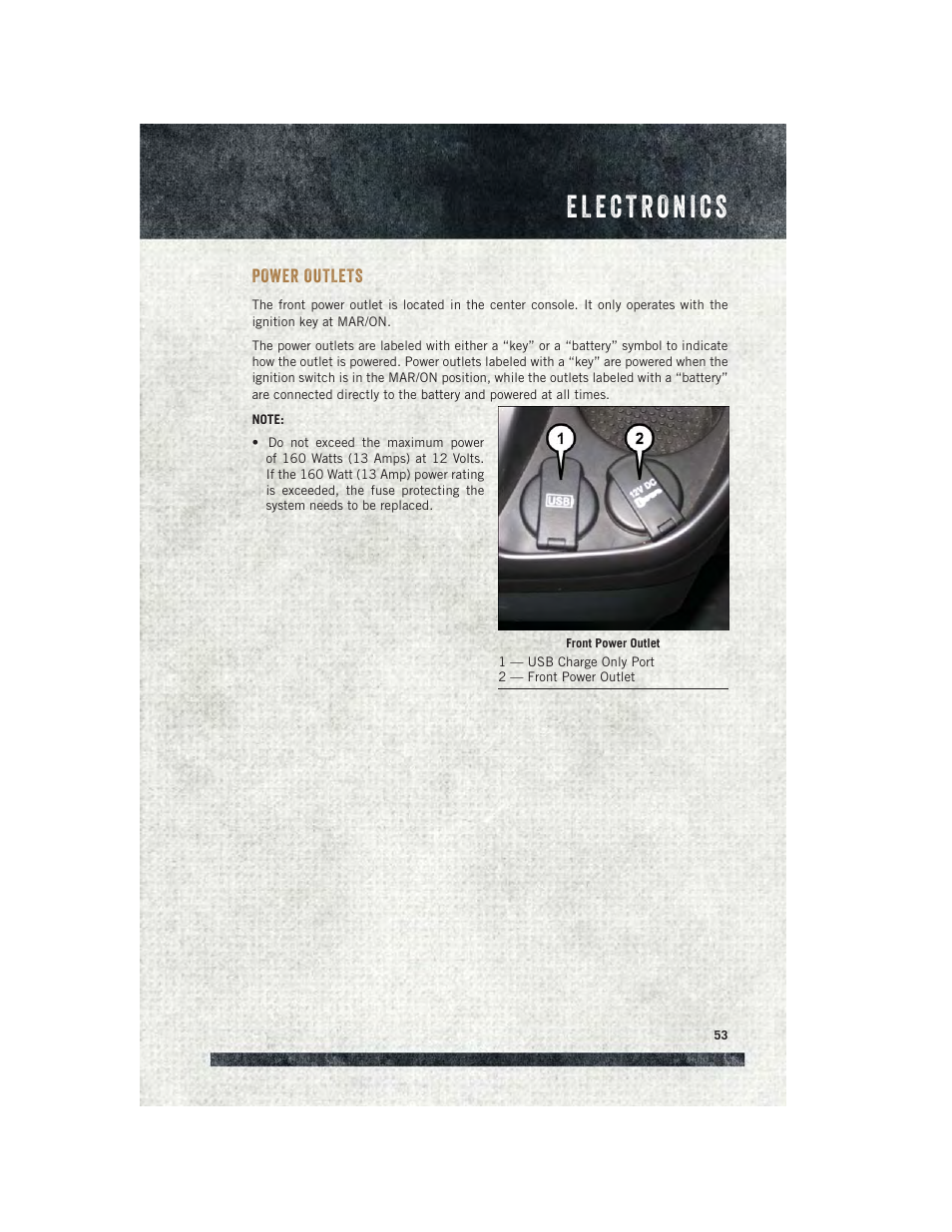 Power outlets | Ram Trucks 2015 ProMaster Commercial - User Guide User Manual | Page 55 / 132