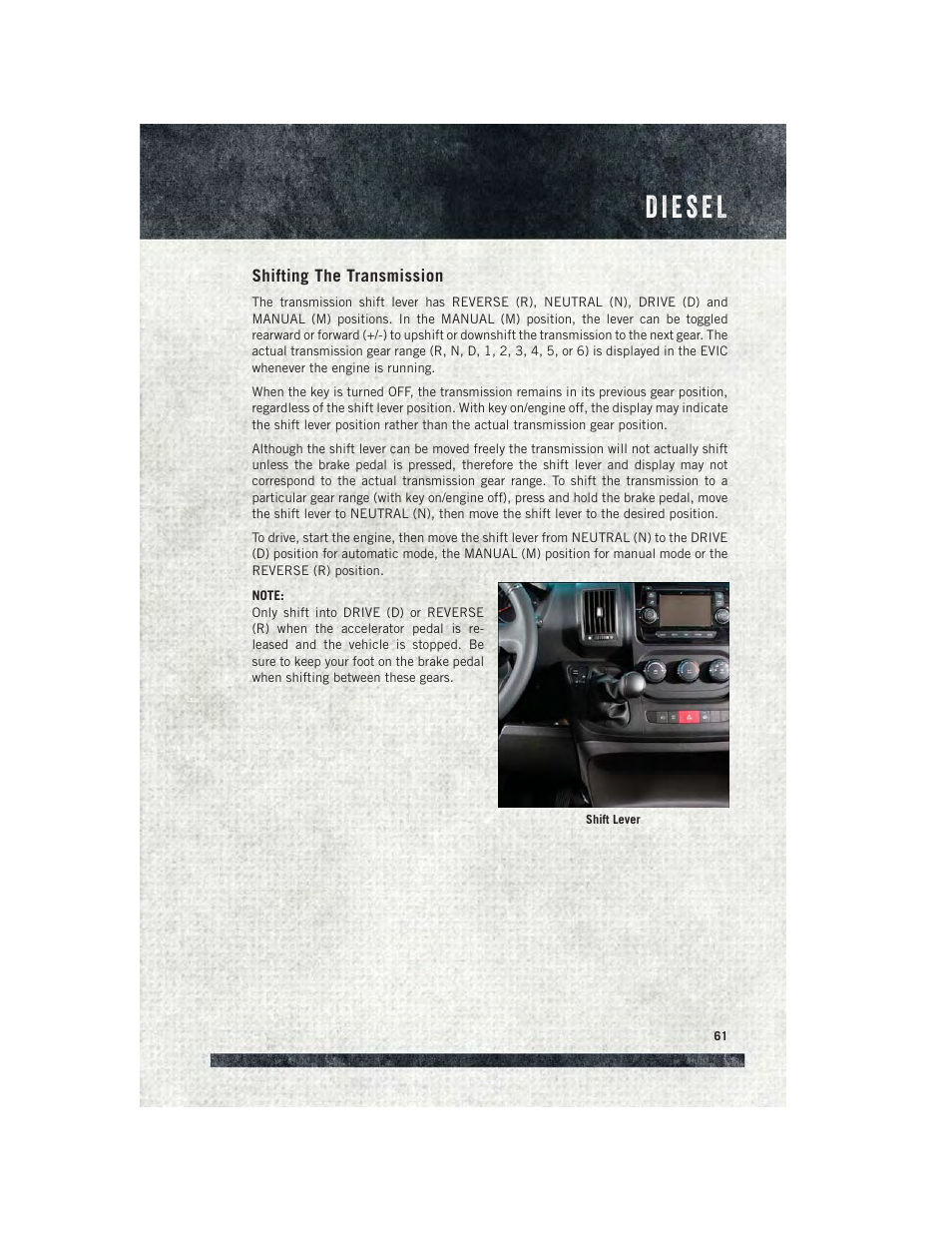 Shifting the transmission | Ram Trucks 2015 ProMaster Commercial - User Guide User Manual | Page 63 / 132