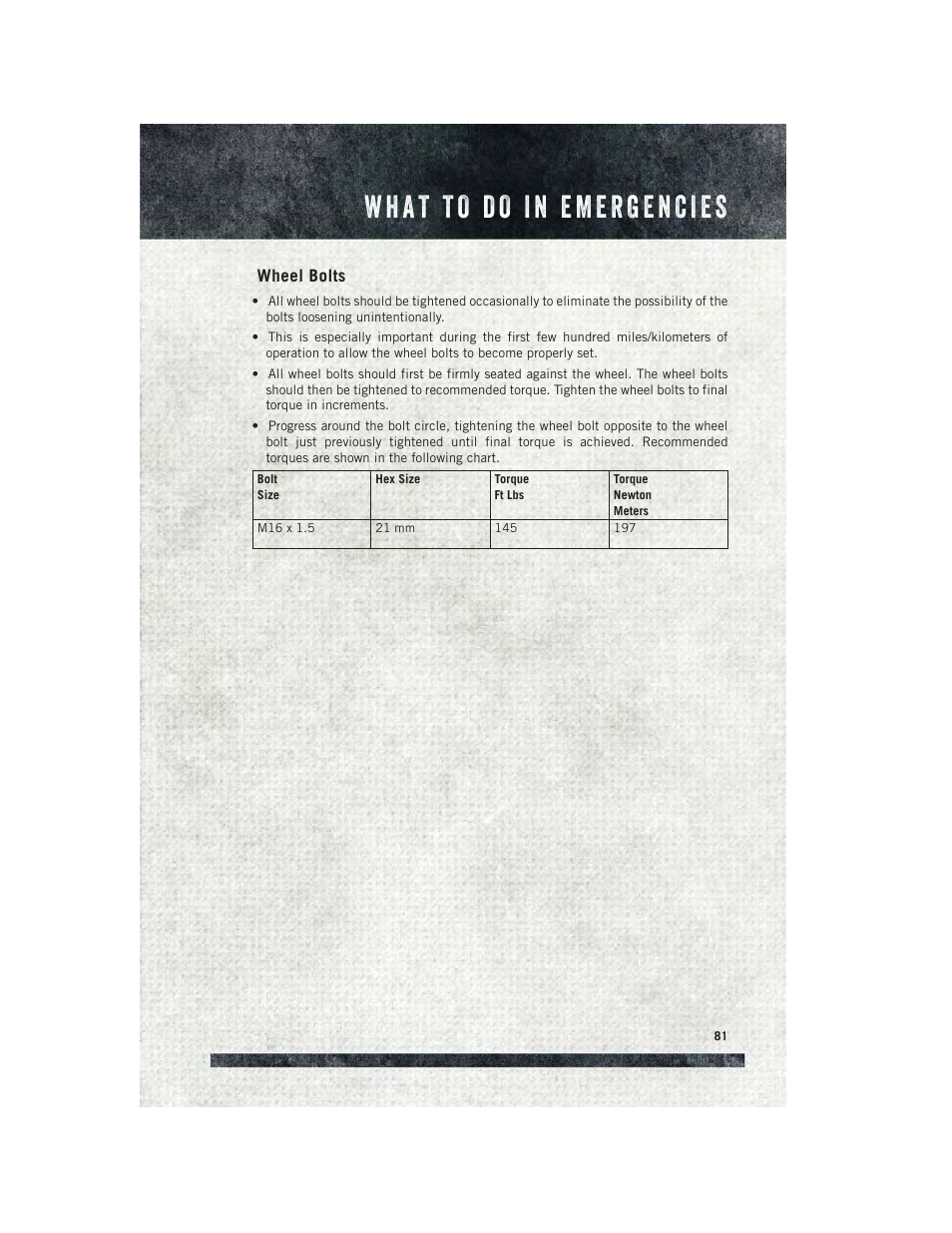 Wheel bolts | Ram Trucks 2015 ProMaster Commercial - User Guide User Manual | Page 83 / 132
