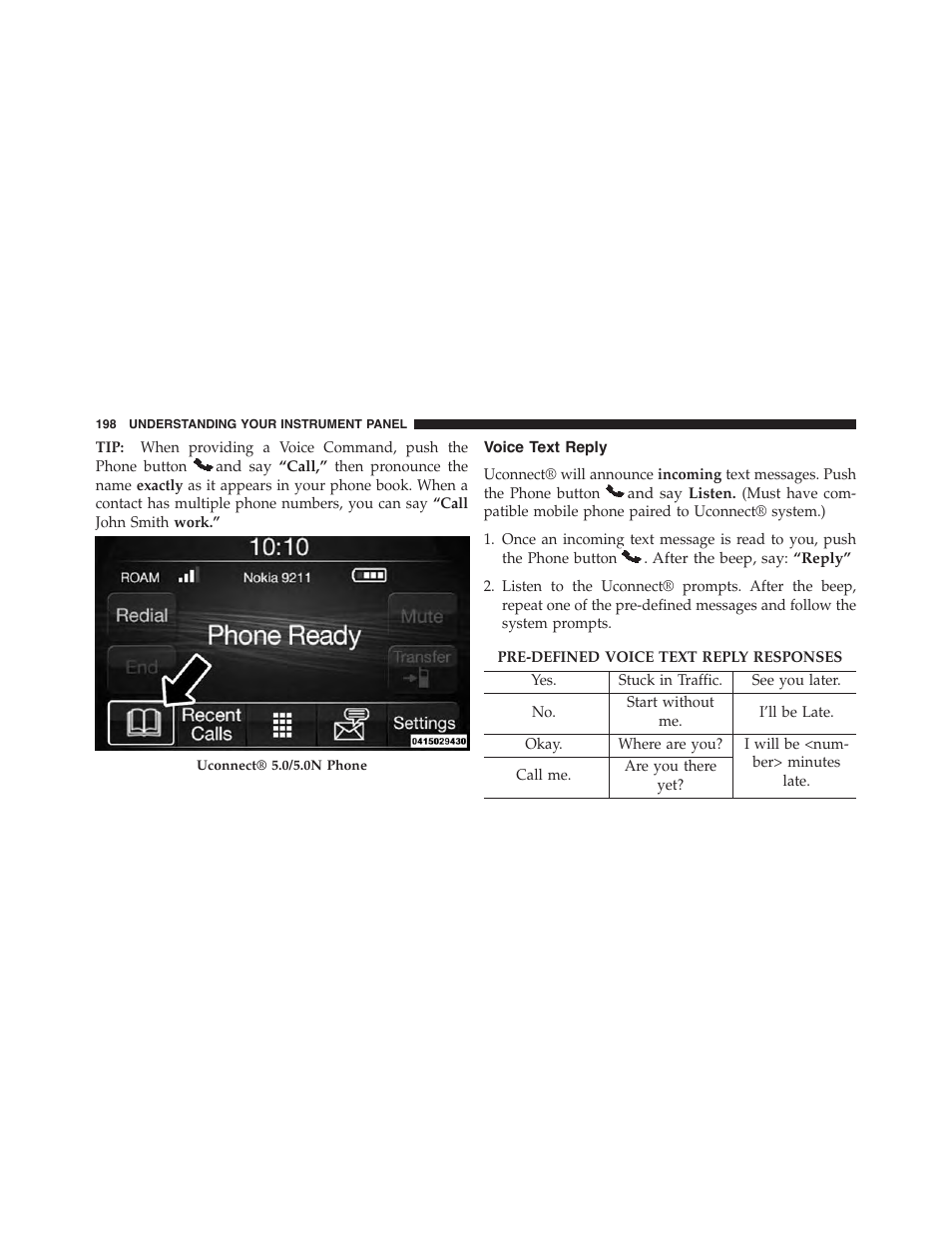 Voice text reply | Ram Trucks 2015 ProMaster City - Owner Manual User Manual | Page 200 / 416