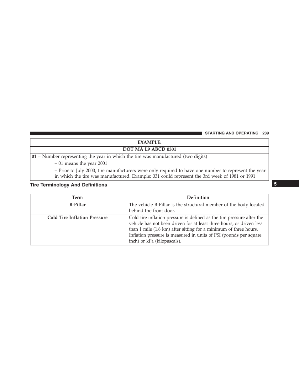 Tire terminology and definitions | Ram Trucks 2015 ProMaster City - Owner Manual User Manual | Page 241 / 416