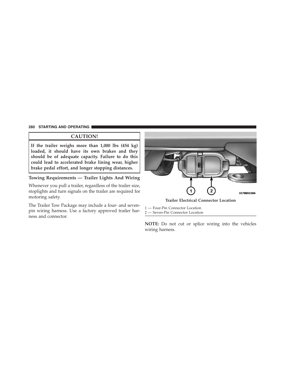 Towing requirements — trailer lights and wiring | Ram Trucks 2015 ProMaster City - Owner Manual User Manual | Page 282 / 416