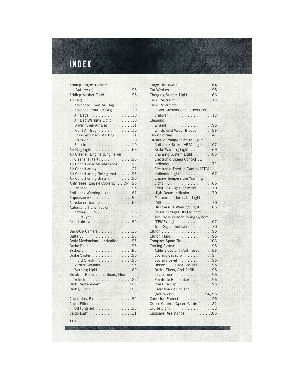 Index | Ram Trucks 2015 ProMaster City - User Guide User Manual | Page 112 / 124