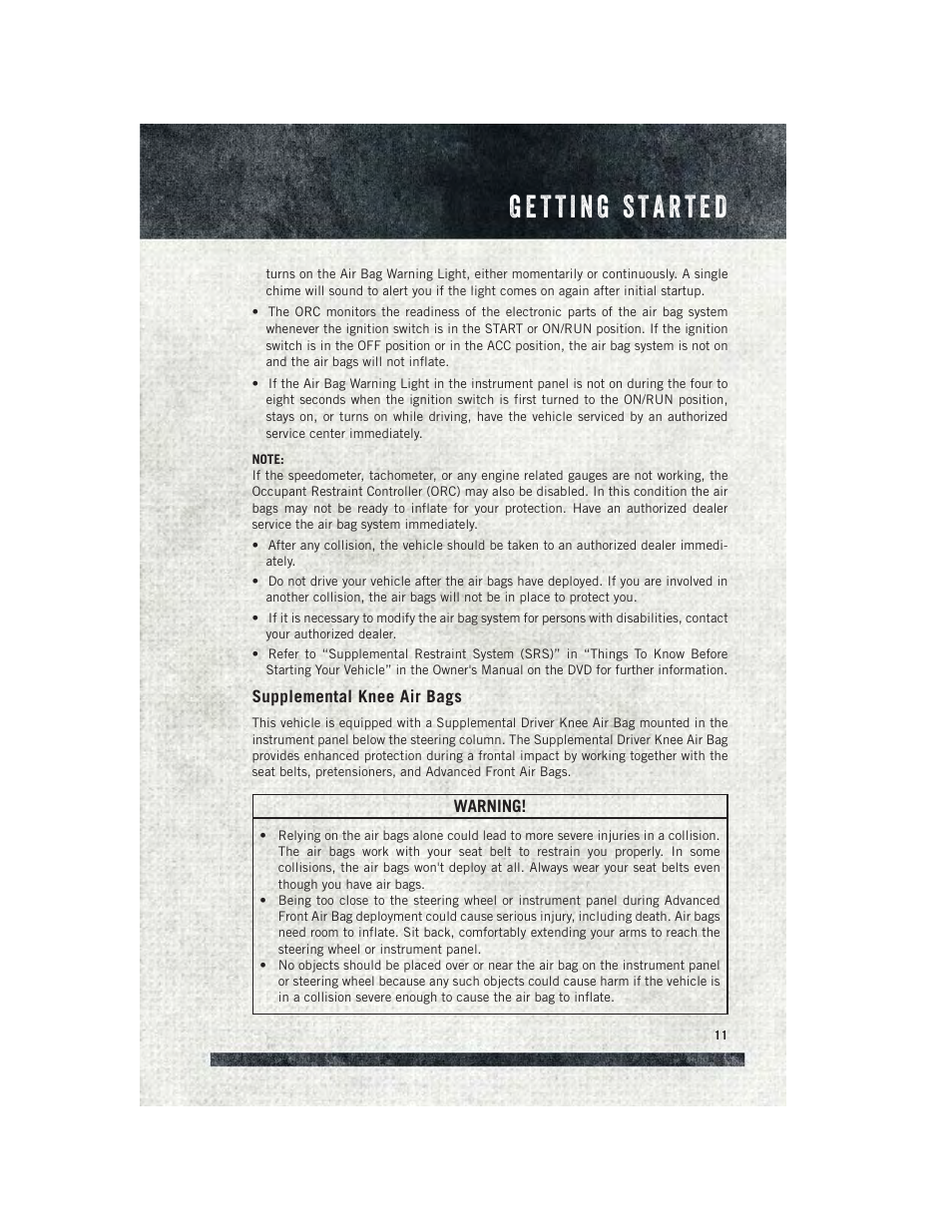 Supplemental knee air bags | Ram Trucks 2015 ProMaster City - User Guide User Manual | Page 13 / 124