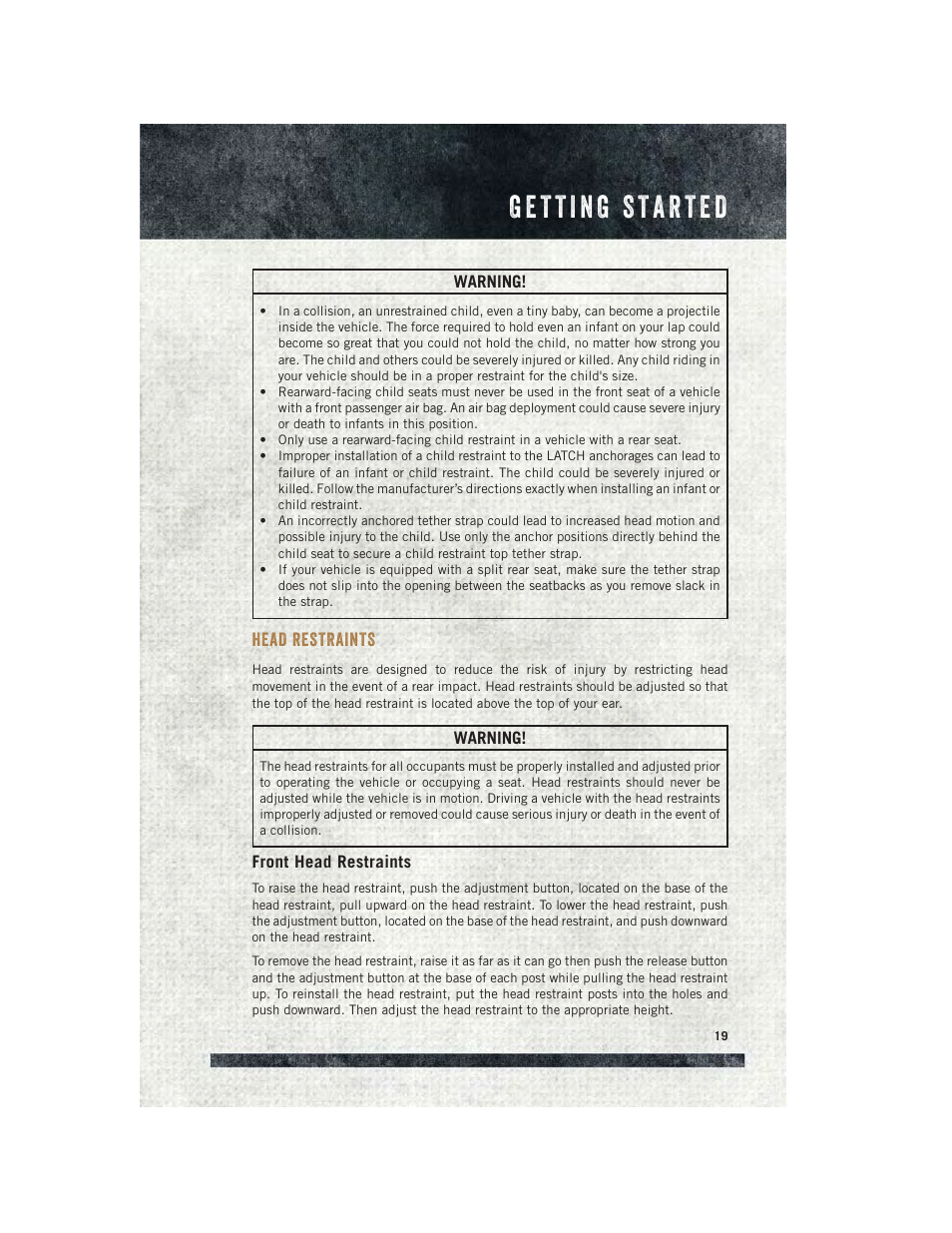Head restraints, Front head restraints | Ram Trucks 2015 ProMaster City - User Guide User Manual | Page 21 / 124