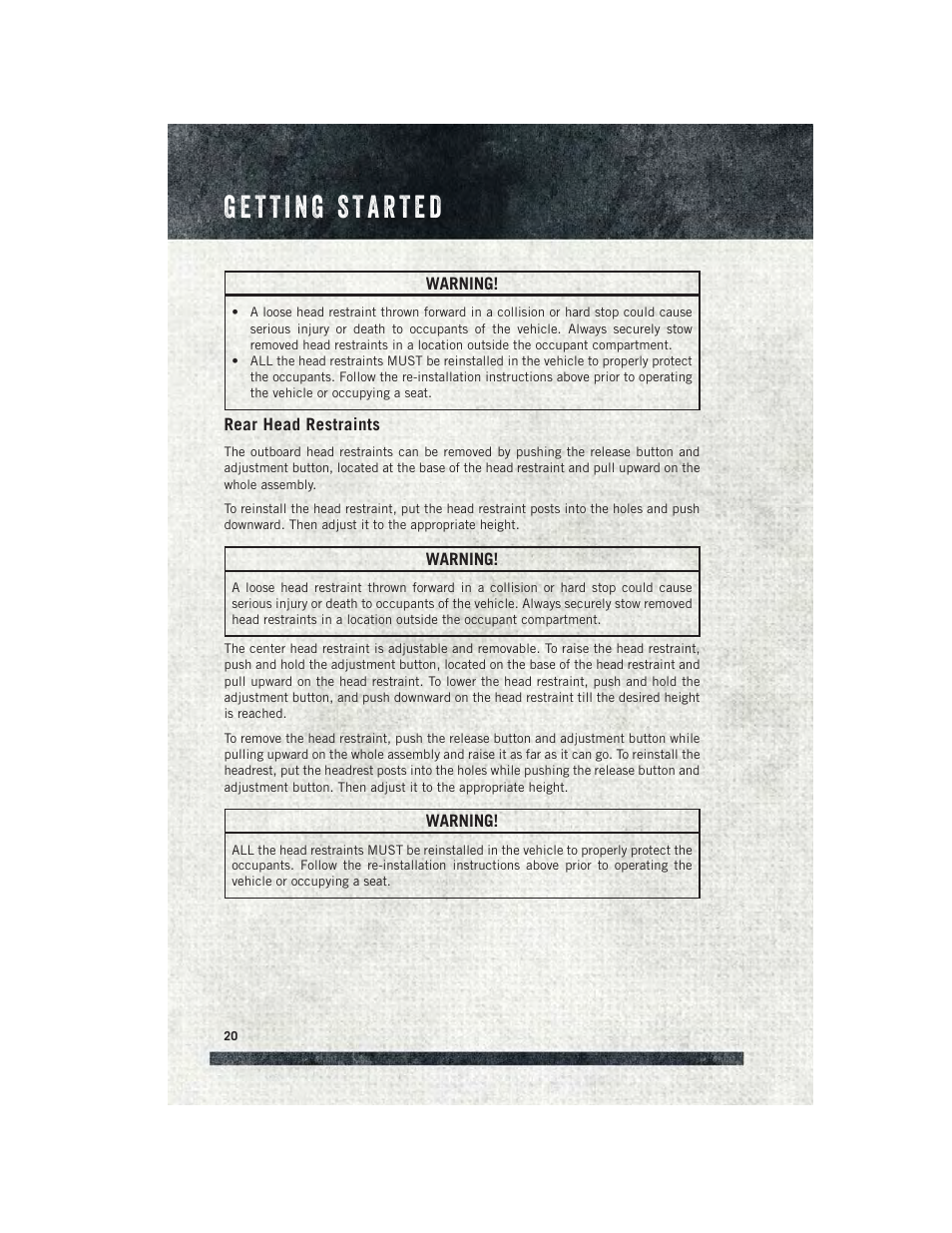 Rear head restraints | Ram Trucks 2015 ProMaster City - User Guide User Manual | Page 22 / 124