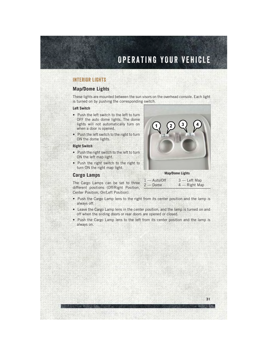 Interior lights, Map/dome lights, Cargo lamps | Ram Trucks 2015 ProMaster City - User Guide User Manual | Page 33 / 124