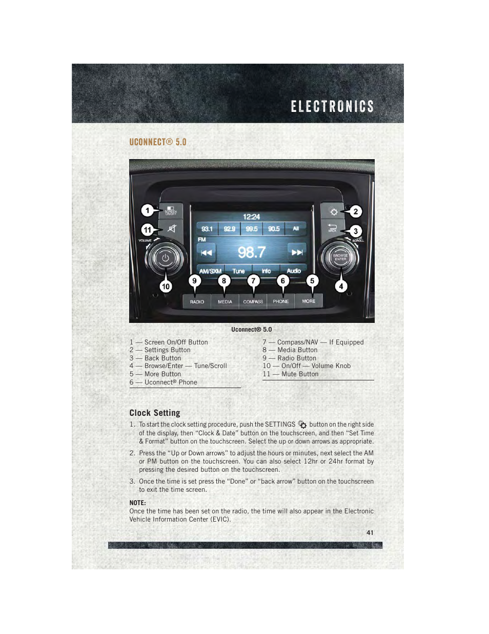 Uconnect® 5.0, Clock setting, Uconnect | Ram Trucks 2015 ProMaster City - User Guide User Manual | Page 43 / 124