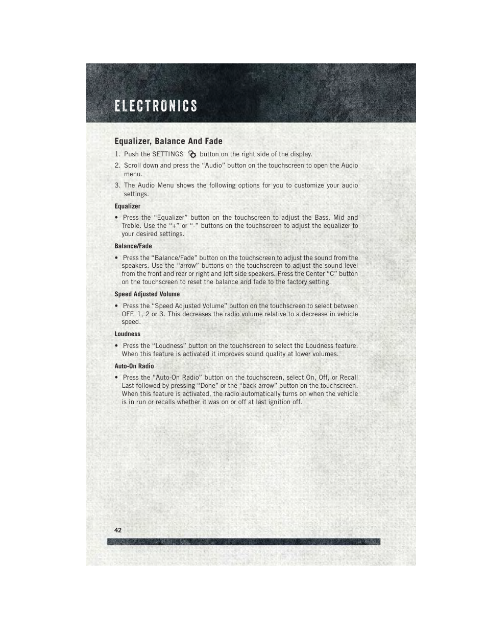 Equalizer, balance and fade | Ram Trucks 2015 ProMaster City - User Guide User Manual | Page 44 / 124