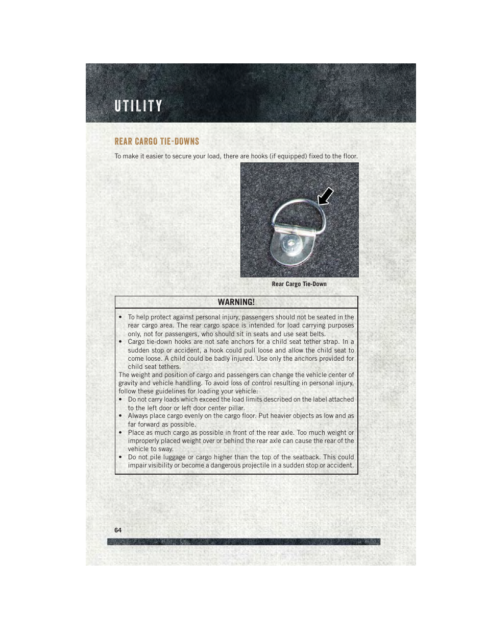 Utility, Rear cargo tie-downs | Ram Trucks 2015 ProMaster City - User Guide User Manual | Page 66 / 124
