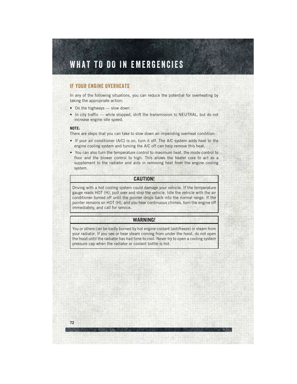 If your engine overheats | Ram Trucks 2015 ProMaster City - User Guide User Manual | Page 74 / 124
