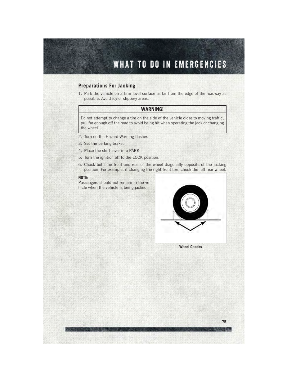Preparations for jacking | Ram Trucks 2015 ProMaster City - User Guide User Manual | Page 77 / 124