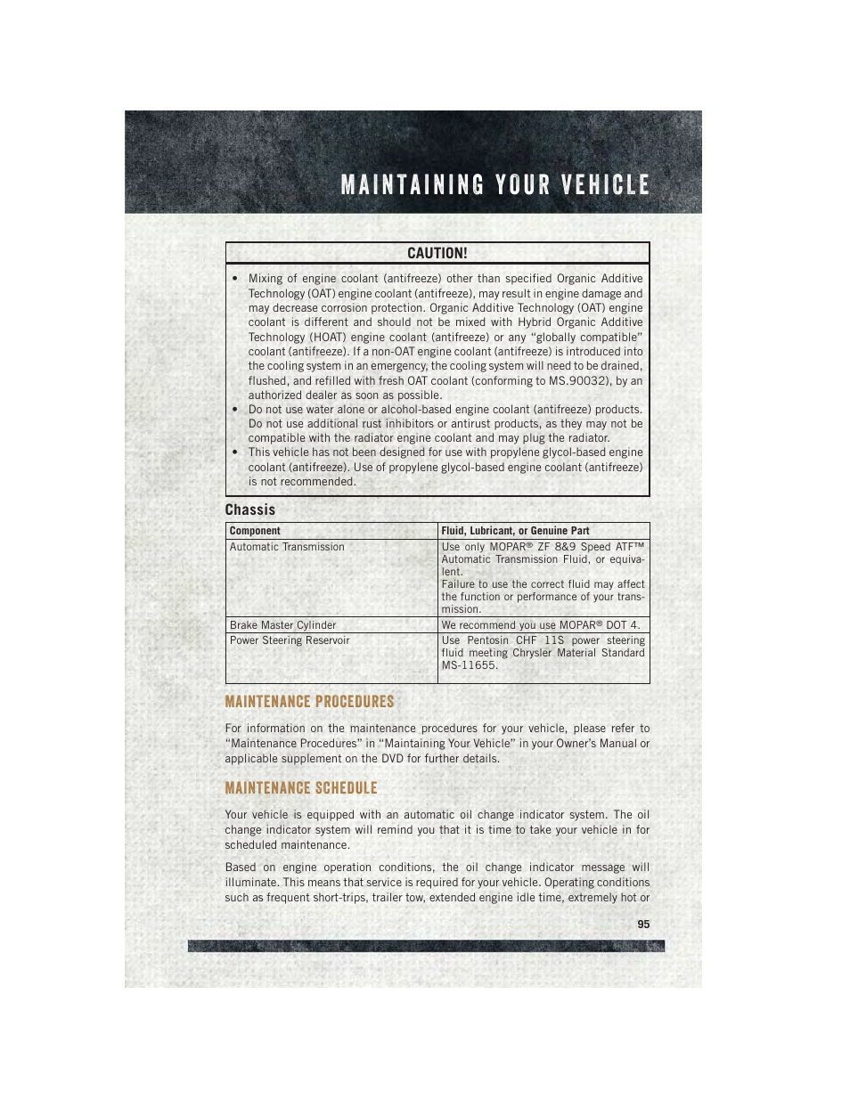 Chassis, Maintenance procedures, Maintenance schedule | Caution | Ram Trucks 2015 ProMaster City - User Guide User Manual | Page 97 / 124