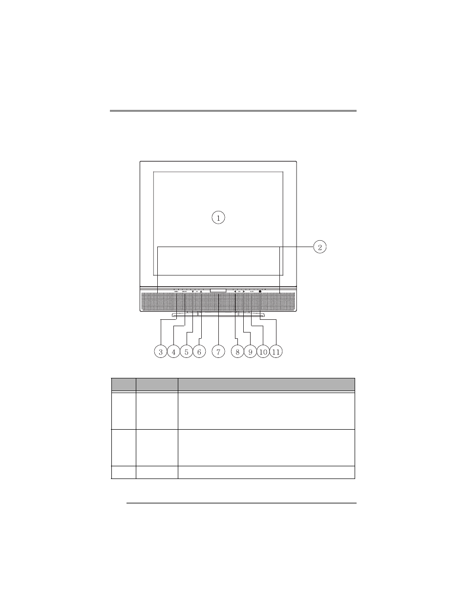 Components: the front of the monitor, Figure 4: ct1503/t1702: front of the monitor, Monitor item definition | 12 components: the front of the monitor | Cornea Systems CT1702 User Manual | Page 12 / 50