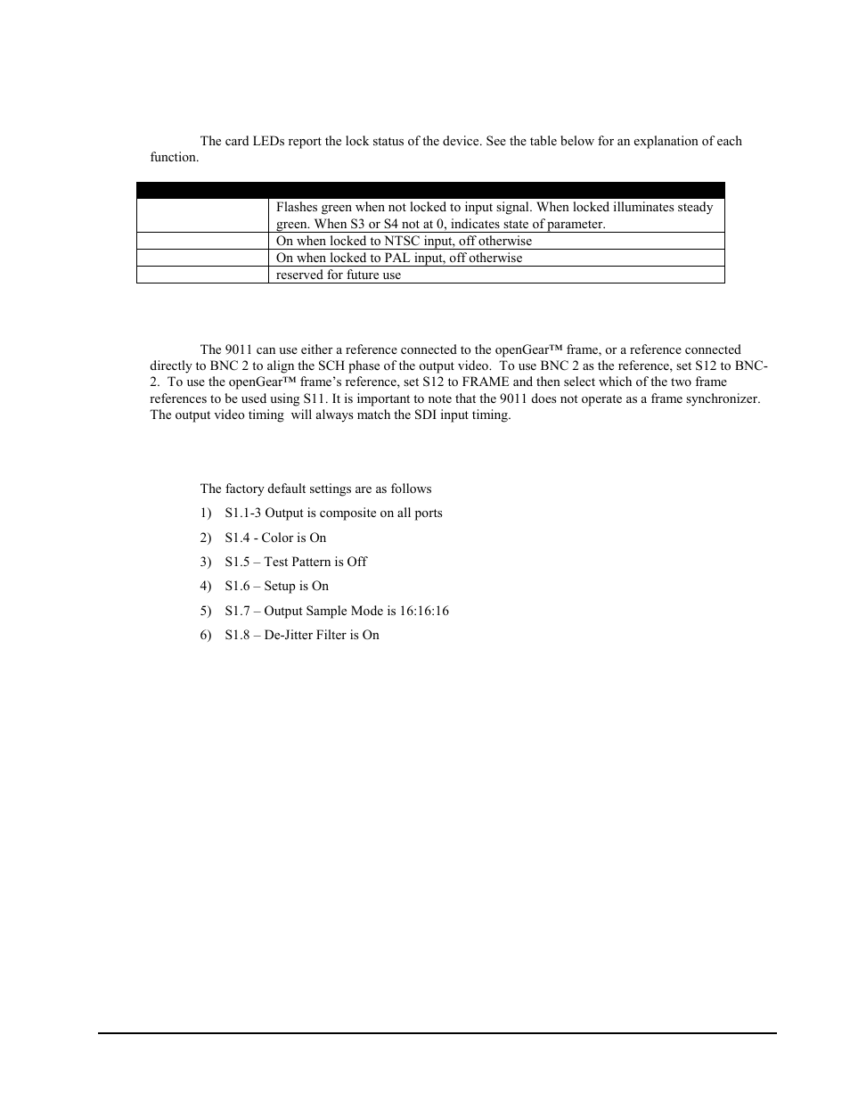 Card status leds, Reference configuration and termination, Factory default settings | Cobalt Networks 9011 User Manual | Page 15 / 22