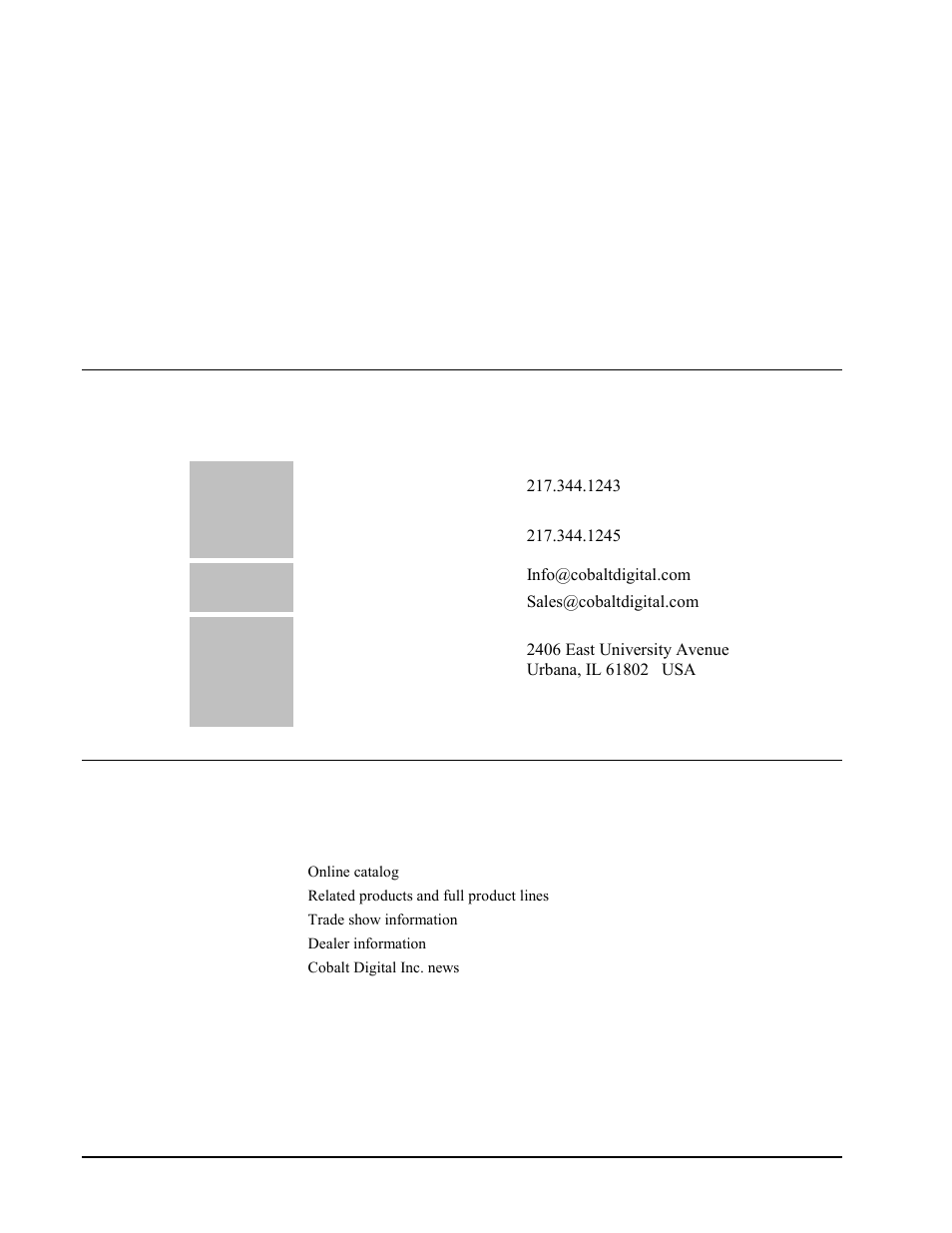 Contact us, Contact cobalt digital inc, Visit us at the cobalt digital inc. website | Cobalt Networks 9011 User Manual | Page 22 / 22