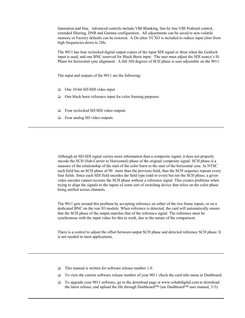 Features, Color framing, Software version | Cobalt Networks 9011 User Manual | Page 7 / 22