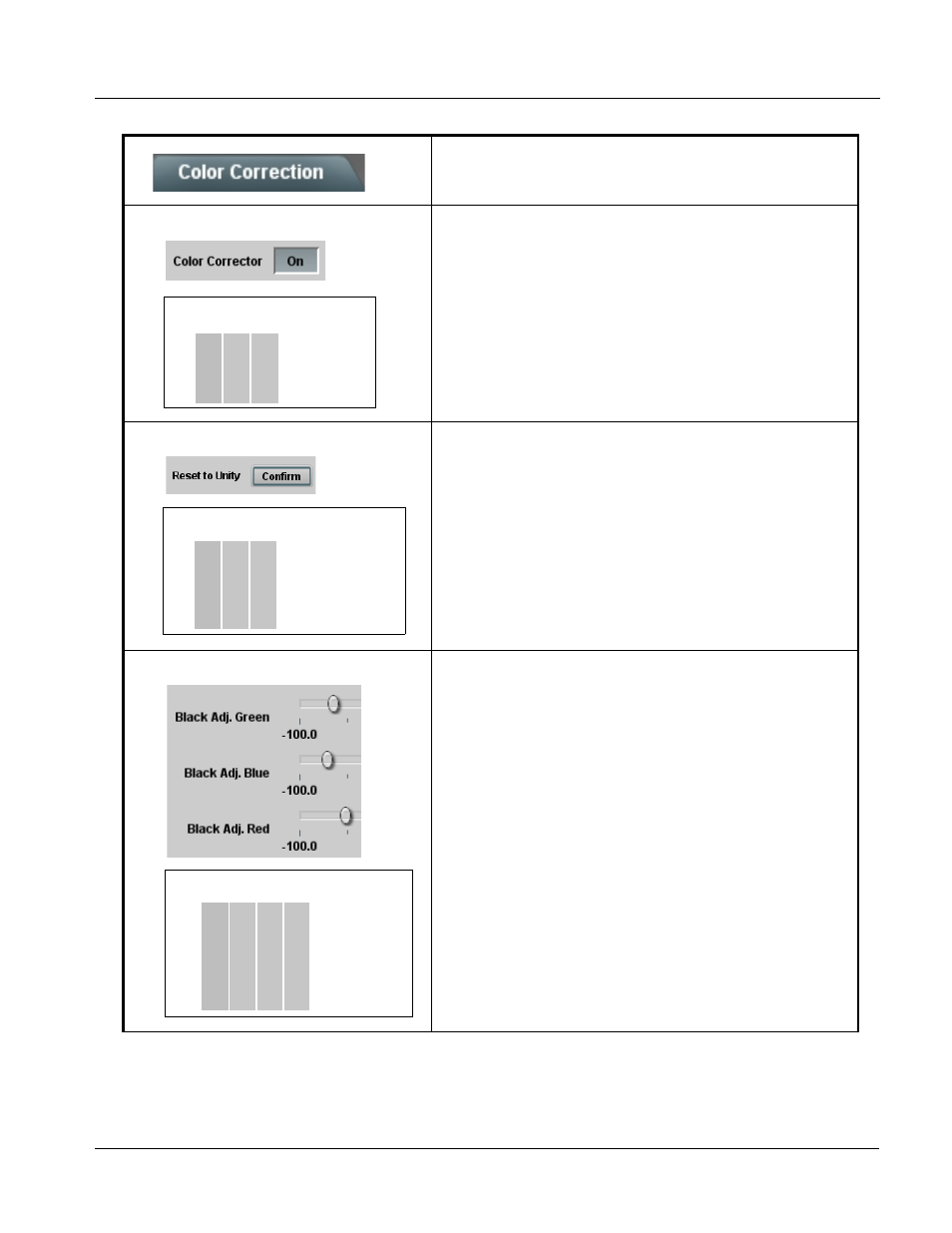 Color correction, Color correction -19, Operating instructions | 9084 function submenu list and descriptions | Cobalt Networks 9084 User Manual | Page 43 / 66