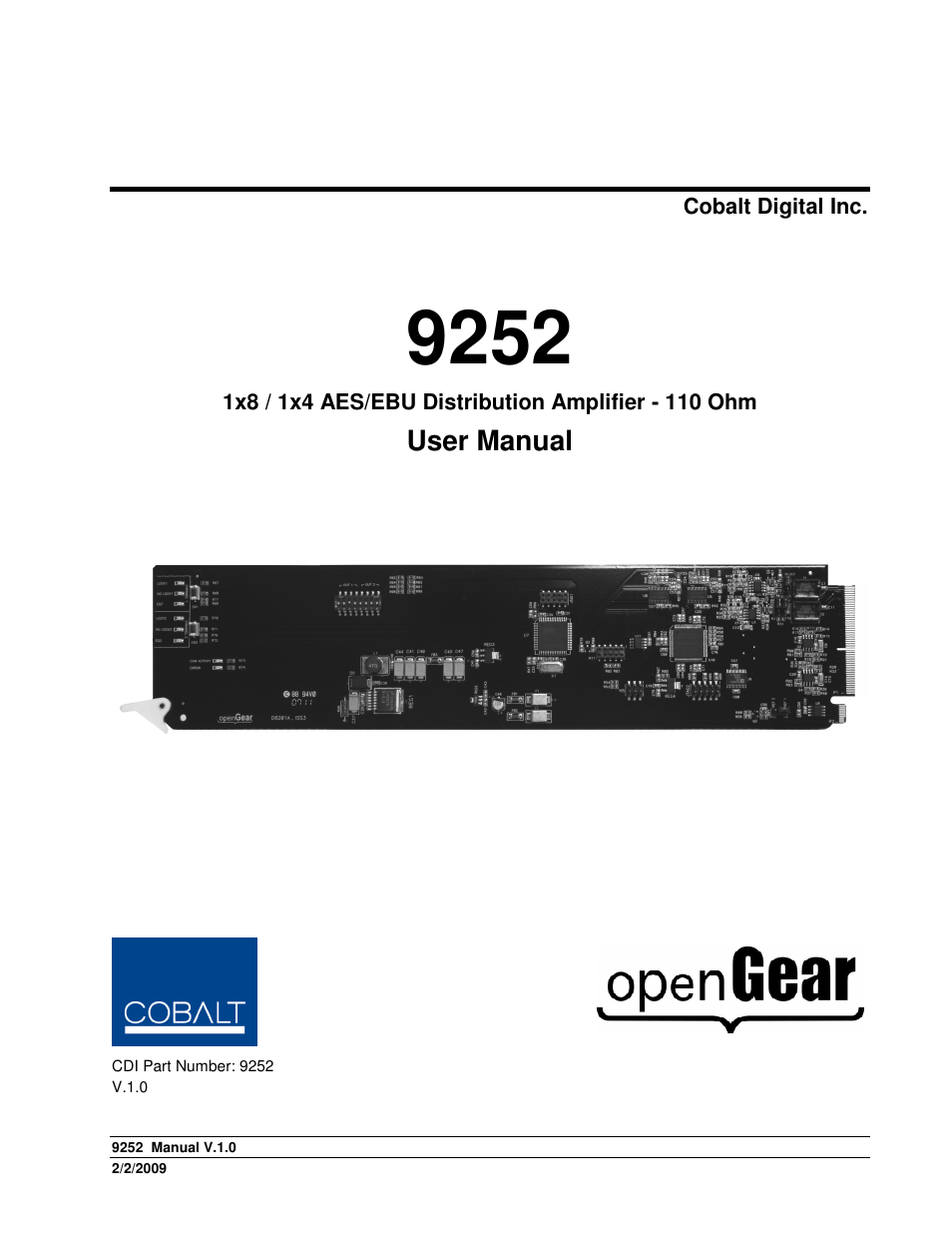 Cobalt Networks openGear 9252 User Manual | 16 pages