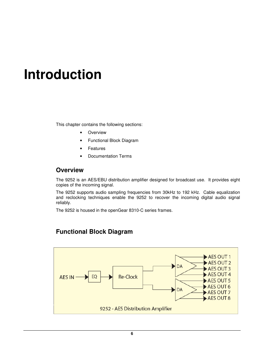Introduction, Overview, Functional block diagram | Cobalt Networks openGear 9252 User Manual | Page 6 / 16