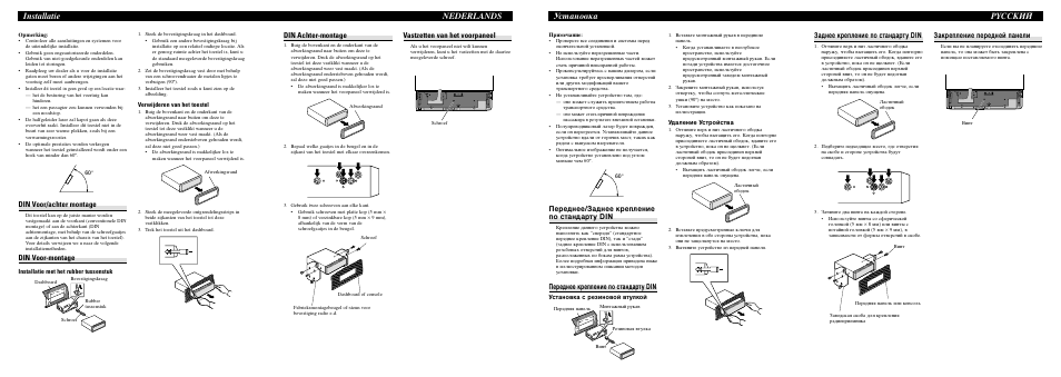 Мтъ‡му‚н‡ pycckàâ, Installatie nederlands, Б‡‰мвв нвфовмлв фу тъ‡м‰‡ъы din | Б‡нвфовмлв фвв‰мви ф‡мвол, Ивв‰мвв/б‡‰мвв нвфовмлв фу тъ‡м‰‡ъы din, Ивв‰мвв нвфовмлв фу тъ‡м‰‡ъы din, Din achter-montage, Vastzetten van het voorpaneel, Din voor/achter montage, Din voor-montage | Pioneer DEH-P7900UB User Manual | Page 4 / 8