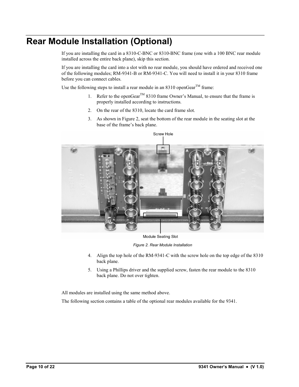 Rear module installation (optional) | Cobalt Networks 9341 User Manual | Page 10 / 22