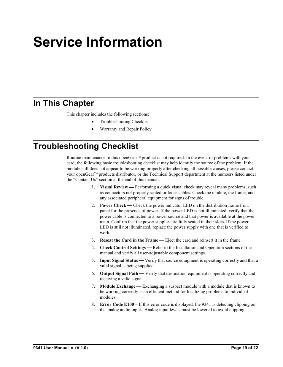 Service information, Troubleshooting checklist | Cobalt Networks 9341 User Manual | Page 19 / 22