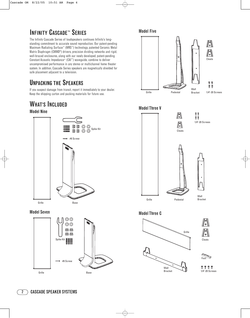 Nfinity, Ascade, Eries | Npacking the, Peakers, Hat’s, Ncluded | Cascade 7 User Manual | Page 2 / 8