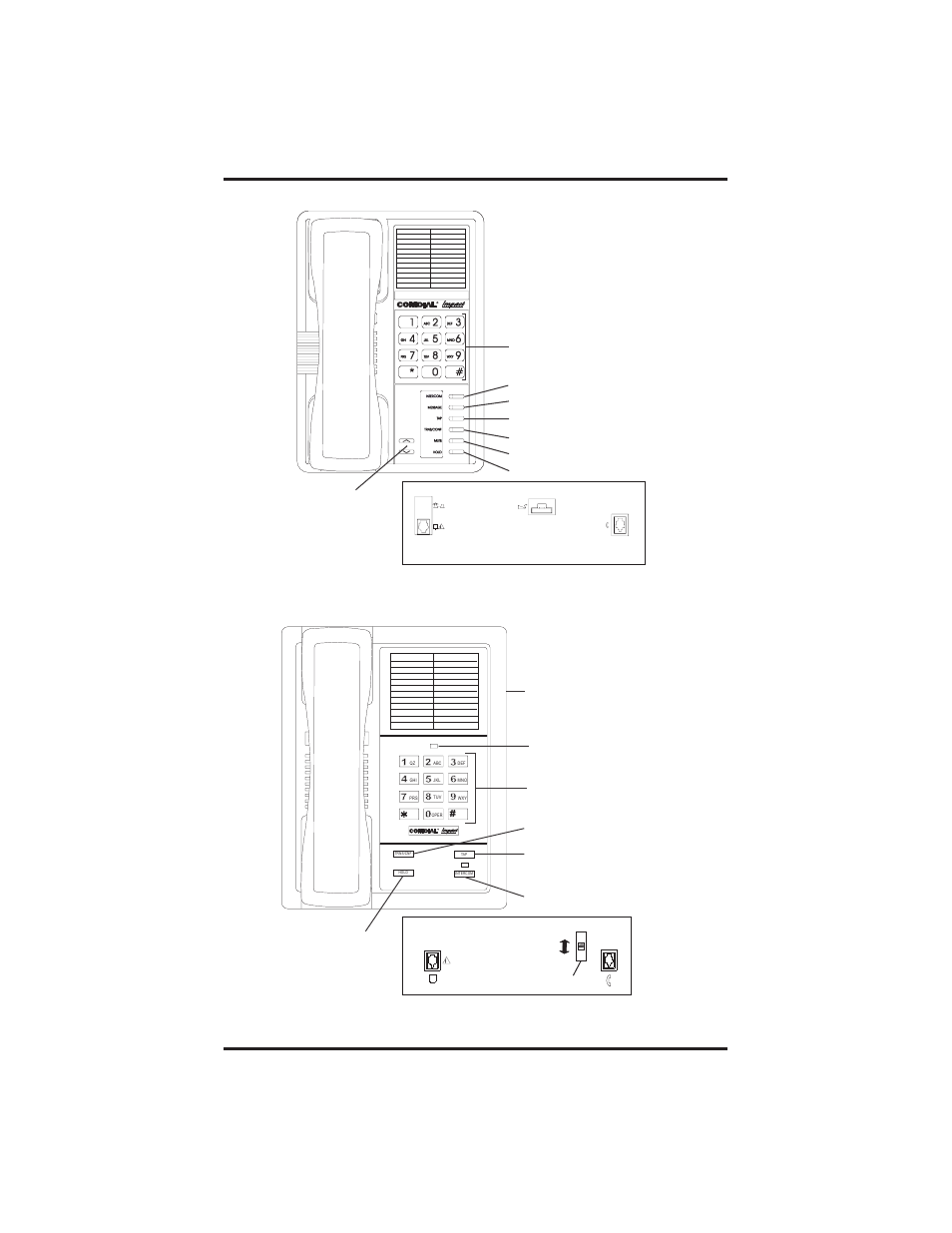 Impact scs 8201n single line telephone, Impact 8101n single line telephone, Connectors on bottom of telephone | Vertical Communications DXP Plus User Manual | Page 7 / 48