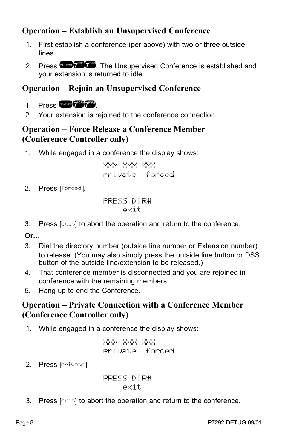 Xxx xxx xxx private forced, Press dir# exit | Vertical Communications DX-80TM User Manual | Page 11 / 55